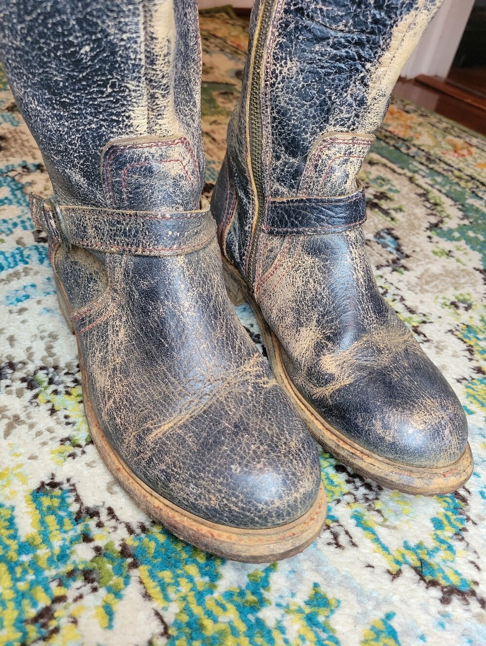 Bed Stu Glaye Black Lux Distressed Leather Tall Riding Boots, Size Womens 8.5 - Picture 2 of 10